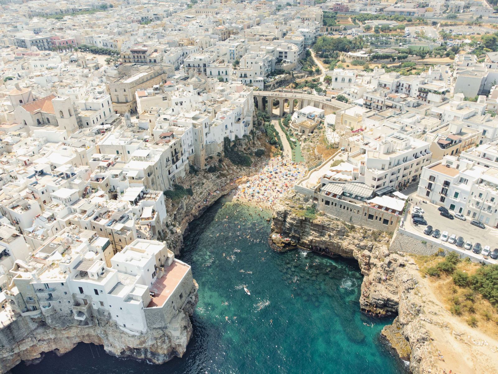 Aerial photograph of Polignano a Mare (sopra), Polignano a Mare (BA), Puglia — Flesh Sand by Raffaele Ferrari
