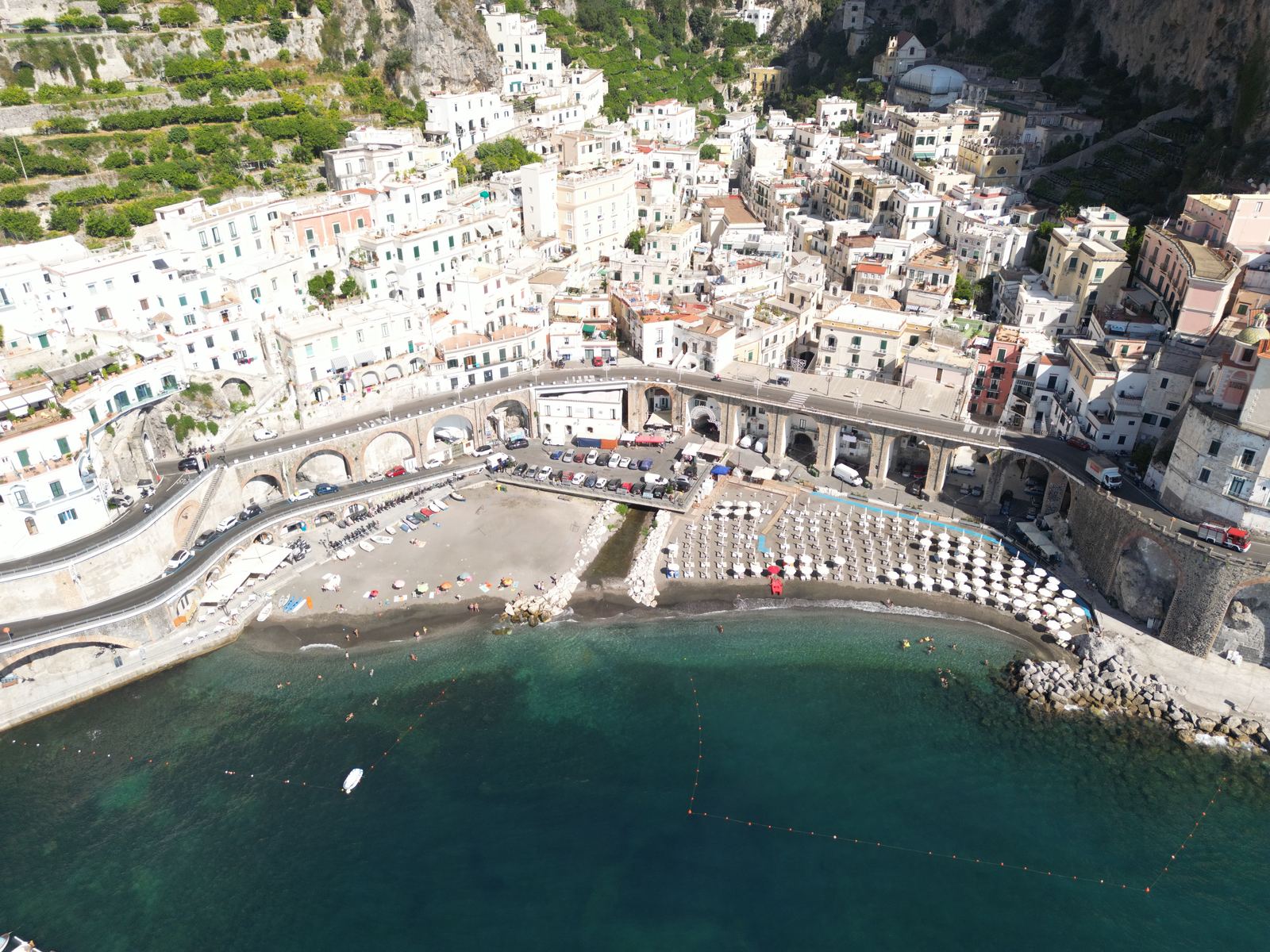 Aerial photograph of Spiaggia di Atrani, Atrani (SA), Campania — Flesh Sand by Raffaele Ferrari
