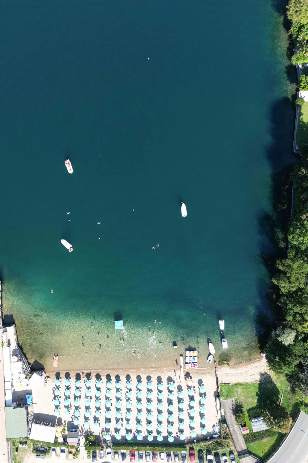 Aerial photograph of Spiaggia Miami, Lago d'Orta, Lago d'Orta, Piemonte — Flesh Sand by Raffaele Ferrari